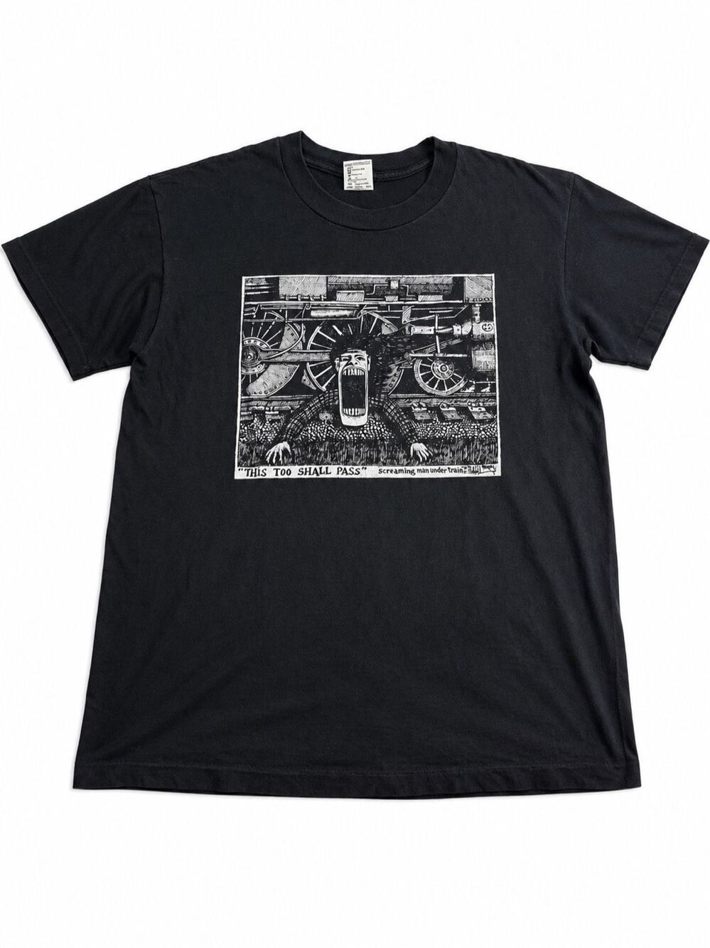 Oneita Power T Vintage 90s This Too Shall Pass Screaming Man T-Shirt USA Size XL